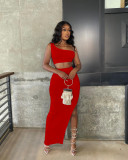 Solid One Shoulder Irregular Long Skirt 2 Piece Sets WSM-5306