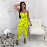 Plaid Tube Top+Strap Jumpsuit 2 Piece Sets BN-9065