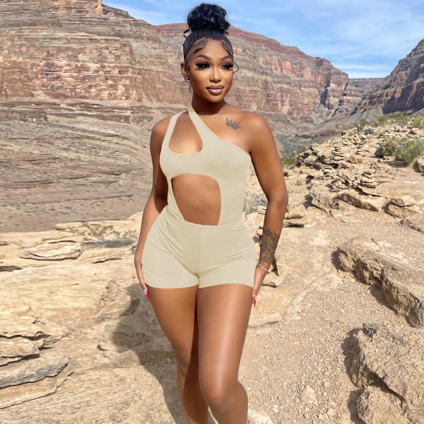 Fashion Sexy Solid Color Hollow Romper WMEF-20790