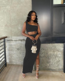 Solid One Shoulder Irregular Long Skirt 2 Piece Sets WSM-5306