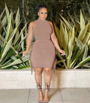 Solid Sleeveless Tassel Skirt 2 Piece Sets WSM-5305