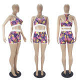Sexy Printed Tank Top And Shorts Sports 2 Piece Sets SHD-9367