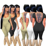 Solid Short Sleeve Backless Jumpsuit FOSF-8209