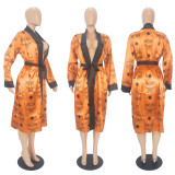 Sexy Printed Long Sleeve Sashes Nightgown SHD-9813
