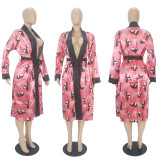 Sexy Printed Long Sleeve Sashes Nightgown SHD-9813