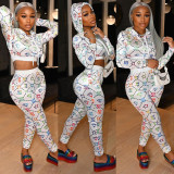 Casual Printed Hooded Top And Pants Two Piece Sets WMEF-20785