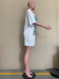 Letter Print Half Sleeve Loose Dress ORY-5226
