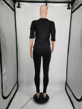 Solid Puff Sleeve Two Piece Pants Set YIM-249