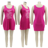 Plus Size Letter Print Sleeveless Mini Dress SFY-2162B