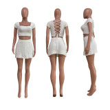 Sexy Knitted Short Sleeve Mini Skirt 2 Piece Sets TR-1198