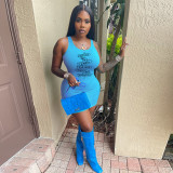 Plus Size Letter Print Sleeveless Mini Dress SFY-2162B