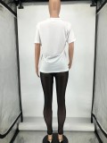 Sexy Cotton T Shirt+Mesh See Through Pants 2 Piece Sets WAF-42548