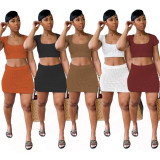 Sexy Knitted Short Sleeve Mini Skirt 2 Piece Sets TR-1198