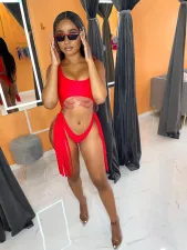 Sexy Hollow Out Tassel One-Piece Swimsuit QY-5260