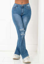 Plus Size Denim Ripped Hole Mid-Waist Jean Pants LX-5511