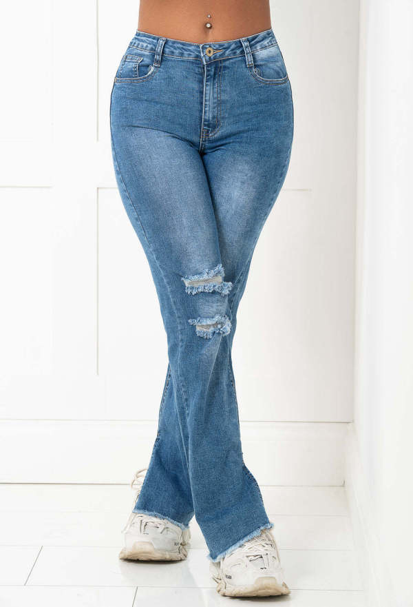 Plus Size Denim Ripped Hole Mid-Waist Jean Pants LX-5511