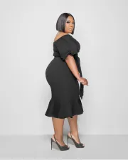 Plus Size Slash Neck Half Sleeve Rullfed Midi Dress MTY-6618