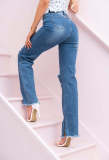 Plus Size Denim Ripped Hole Mid-Waist Jean Pants LX-5511