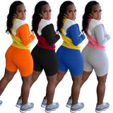 Casual Patchwork Long Sleeve 2 Piece Shorts Set BLX-61003