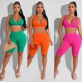 Solid Sexy Two Piece Shorts Set HMS-5538