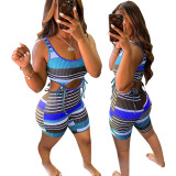 Colorful Striped Sleeveless Hollow Romper GLF-10089