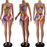 Sexy Printed Wrap Chest Drawstring Shorts 2 Piece Sets JZHF-8106