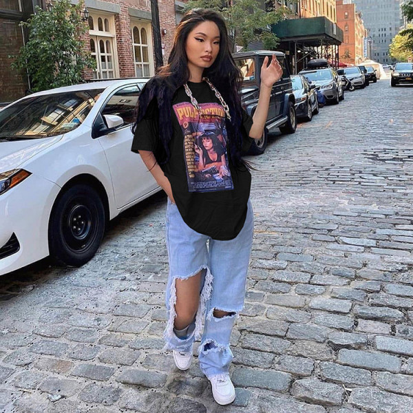 Casual Loose Print Short Sleeve O Neck T-Shirt GLF-10084