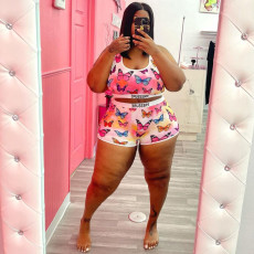 Plus Size Printed Tank Top And Shorts 2 Piece Sets BDF-8133