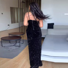 Plus Size Sexy Mesh Patchwork Sling Maxi Evening Dress HM-6612