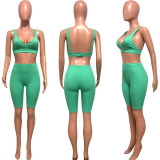 Solid Sexy Two Piece Shorts Set HMS-5538