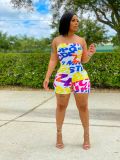 Letter Print Strapless Tube Romper LM-8313