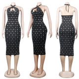 Plus Size Hot Drilling Halter Club Midi Dress NY-8990