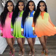 Plus Size Chiffon Gradient Long Sleeve Loose Mini Dress HM-6611