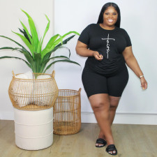 Plus Size Letter Print T Shirt And Shorts 2 Piece Sets FNN-006