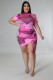 Plus Size Houndstooth Print Drawstring Short Sleeve Mini Dress OSM-5300