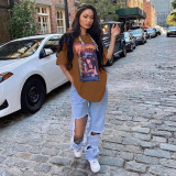 Casual Loose Print Short Sleeve O Neck T-Shirt GLF-10084