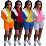 Casual Patchwork Long Sleeve 2 Piece Shorts Set BLX-61003