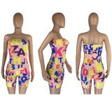 Letter Print Strapless Tube Romper LM-8313
