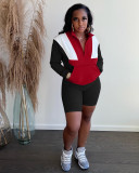 Casual Patchwork Long Sleeve 2 Piece Shorts Set BLX-61003