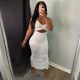 Solid Sexy Ruched Halter Backless Split Dress GLF-10087