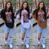 Casual Loose Print Short Sleeve O Neck T-Shirt GLF-10084