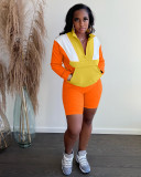 Casual Patchwork Long Sleeve 2 Piece Shorts Set BLX-61003