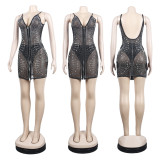Plus Size Sexy Hot Drilling V Neck Zipper Club Dress NY-2329