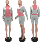 Casual Patchwork Long Sleeve 2 Piece Shorts Set BLX-61003