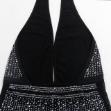 Plus Size Hot Drilling Deep V Neck Halter Maxi Club Dress NY-8983