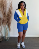 Casual Patchwork Long Sleeve 2 Piece Shorts Set BLX-61003