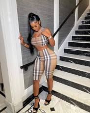 Plus Size Plaid Tank Top And Shorts 2 Piece Sets HM-6613