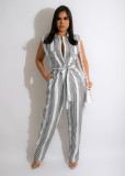 Casual Striped Sleeveless Sashes Jumpsuit MXDF-6085