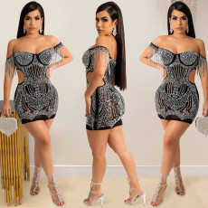 Sexy Hot Drilling Tassel Hollow Night Club Dress BY-5645