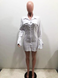 Solid Long Sleeve Buttons Shirt Dress OMY-81002